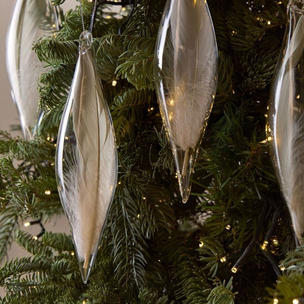 Glass Feather Holiday Ornament – White